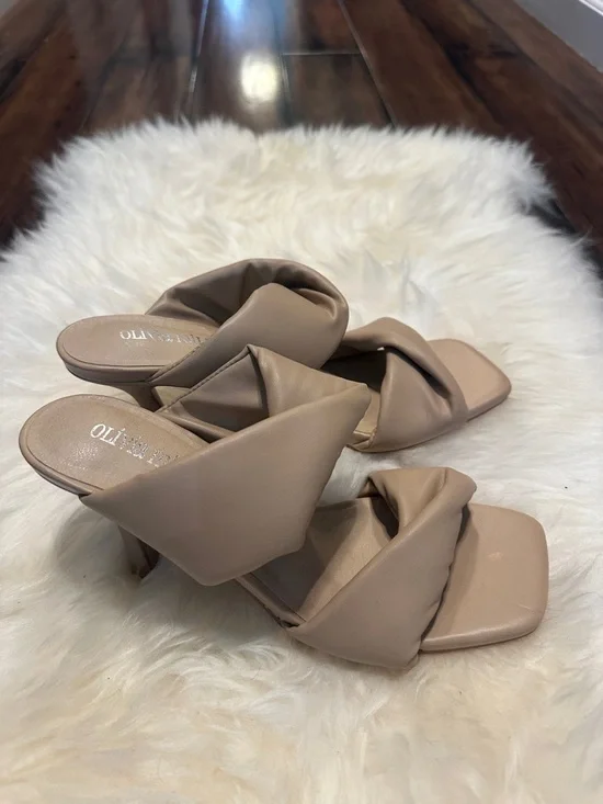 Olivia Miller Taupe Twisted Strap Slide Heels, New without the box - Picture 2 of 6